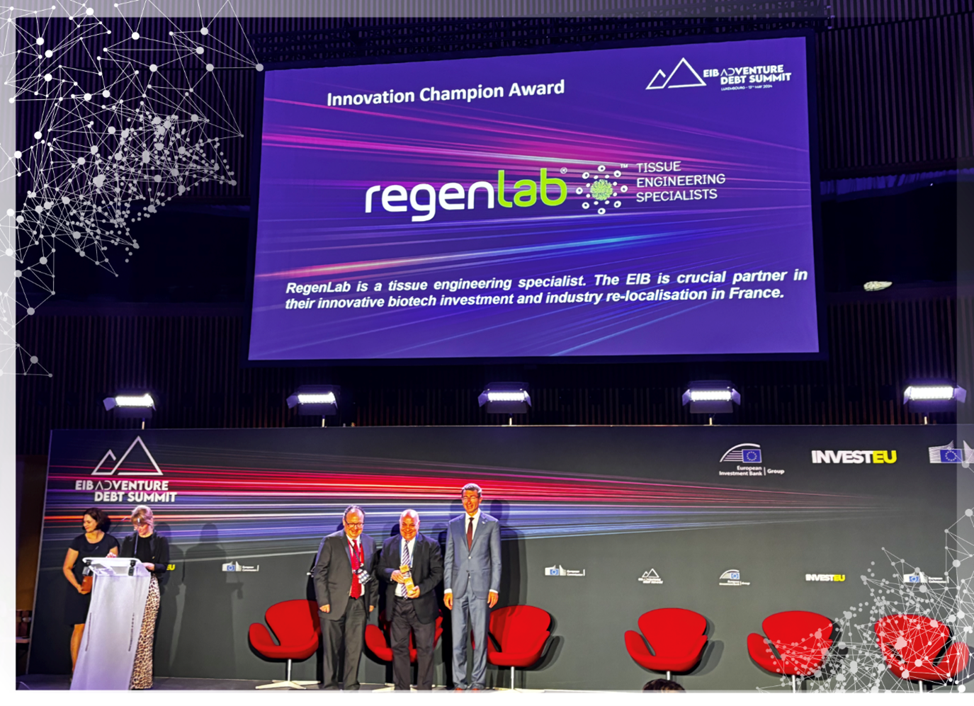 RegenLab France honored to receive the EIB Innovation Champion award at the EIB ADVenture Debt Summit Luxembourg
